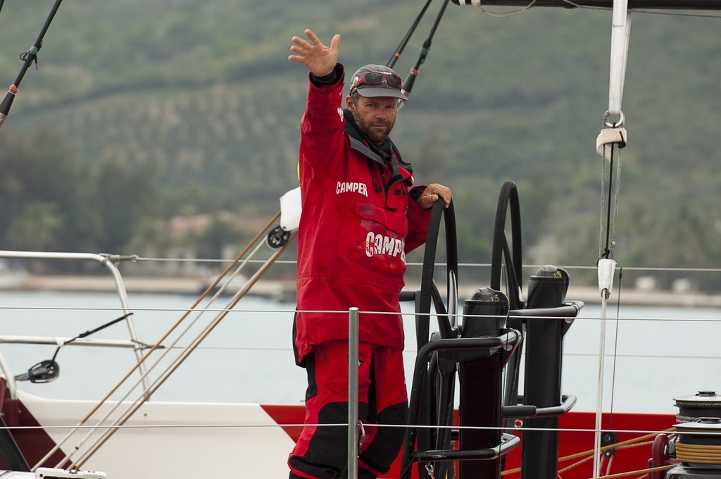 Camper at the finish of leg three in Sanya, Hainan province of southern China. Chris Nicholson. Volvo Ocean Race 2011- 12.  © Emirates Team New Zealand http://www.etnzblog.com